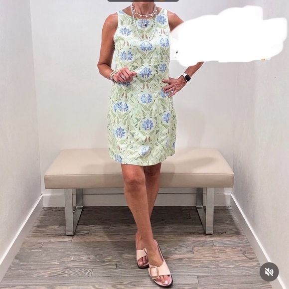 LOFT | NWT GARDEN LINEN BLEND SEAMED MINI SHIFT DRESS IN SEACREST SIZE 14 - Picture 4 of 12